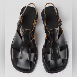 Camper Black Leather Dana Fisherman Sandals Lightweight Spring Vacation Size 8.5